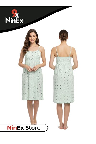 Premium Women Sleeveless Cotton Night Gown with Lace Neck and Heart Print, Br...