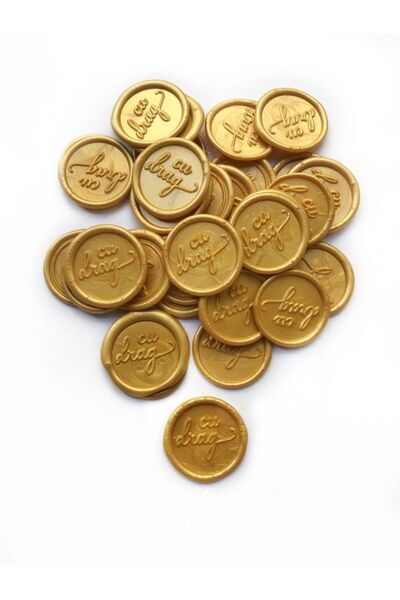 OEM Set 20 bucati sigilii ceara auriu autoadezive model Cu drag pentru invita...