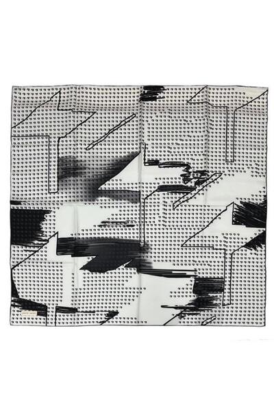 Pierre Cardin Silk Scarf - 8946438- 912 Ecru Black Twill