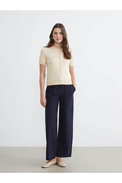 LC Waikiki Navy Blue Women's Wide Leg Pants with Elastic Waist