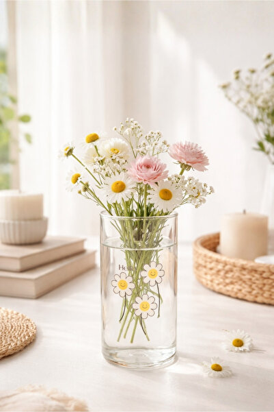 HOMİNG Daisy Mini Glass Vase Flower Holder 15 cm