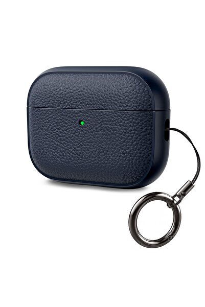 O Ozone غطاء حماية لسماعات AirPods Pro 3، بتصميم جلدي أنيق - أزرق داكن