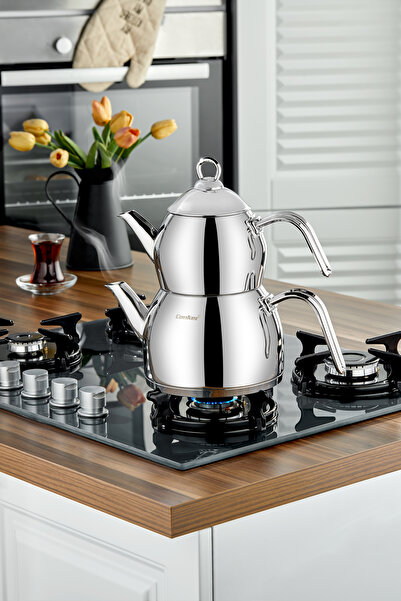 Cooker Afitap Orta Boy Paslanmaz Çelik Çaydanlık Takımı 1,1-2 Litre