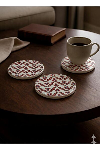 Eren Çini Seramiği 3-Piece Handmade Tile Patterned Ceramic Coasters – Heat Re...