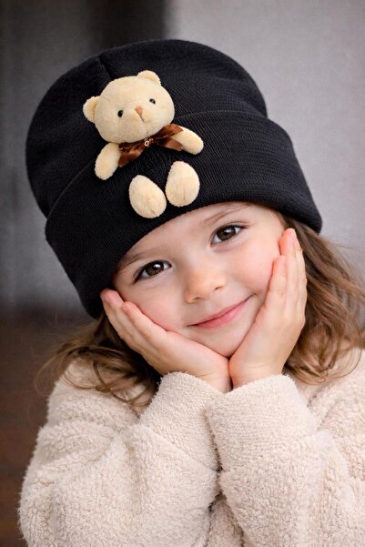 Muraty قبعة أطفال مرنة من الصوف مع تفاصيل دب قطيفة، قبعة للبالغين من الجنسين ...