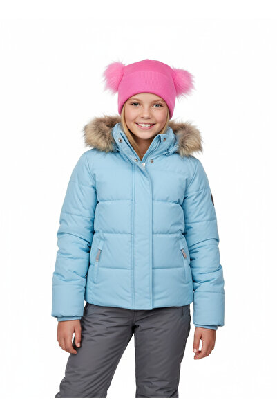 Oppland Beretă de iarnă pentru fetiță, cu pompon dublu, din bumbac, model dră...