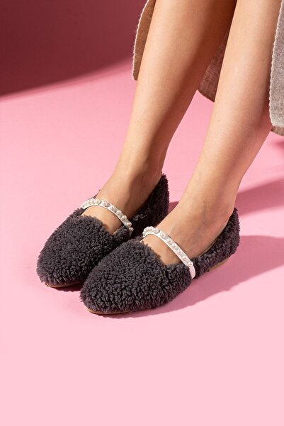 FUGA MODA Averis Anthracite Towel Textured Pearl Belted Home Ballet Flats