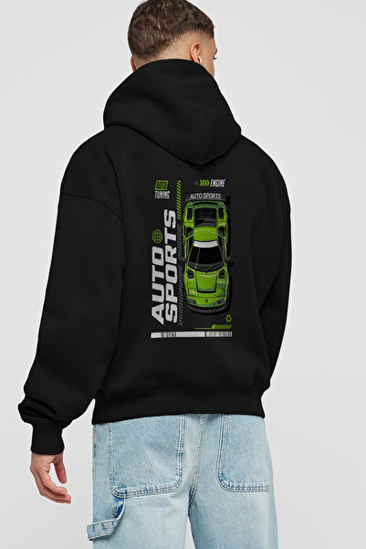 Ankhises Σειρά αυτοκινήτων (13) Πίσω με τύπωμα Μαύρο φούτερ με κουκούλα overs...