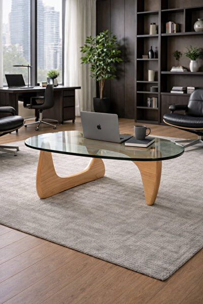 FLEXON Modern Elips Asimetrik Orta Sehpa ◆ Geometrik Tasarım ◆ Cam Yüzey ◆ Ah...