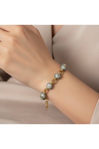 XUPİNGS JEWELRY Nazar Bead Detail Ring Chain Model Steel Bracelet