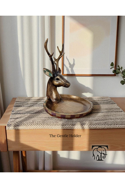Turapia Design El Yapımı Geyik Kafası Tabak Dekoratif Anahtarlık Makyaj Stand...