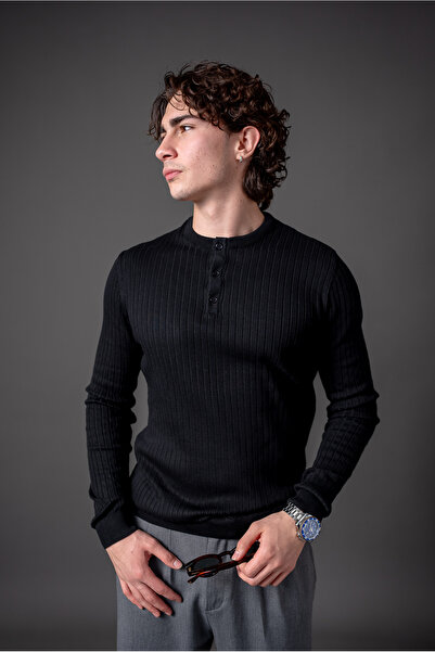 FERBA bisiklet yaka düğmeli basic sweatshırt