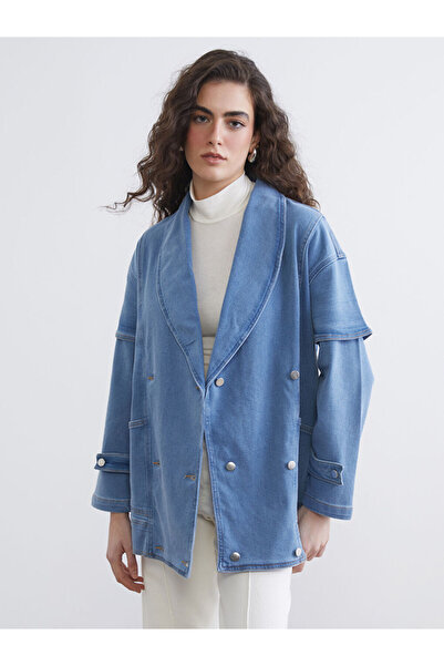 LC Waikiki Γυναικείο τζιν μπουφάν Indigo με διπλό γιακά