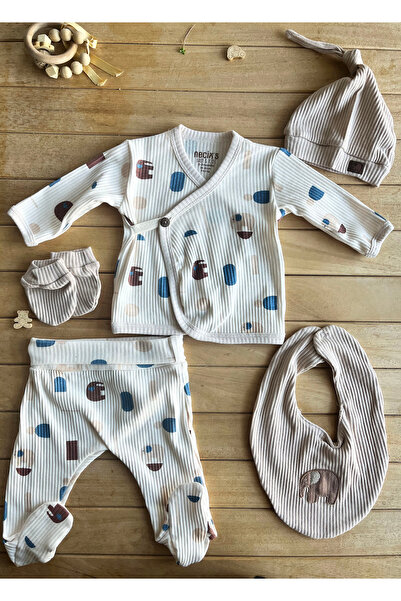 Necix Elephant Patterned Cotton Baby Boy 5-Piece Hospital Discharge Set – Pat...