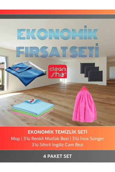 Cleanshe مجموعة التنظيف الاقتصادية |   ممسحة بديلة |   قطعة قماش للتنظيف 3 عب...