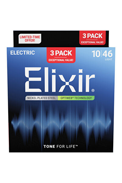 Elixir 010-046 Optiweb Electric Guitar Strings Economical 3-Piece Set (16572)