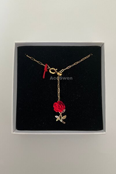 acc swen Letter Rose Elevator Necklace Tarnish Free Steel Red Rose Necklace