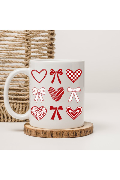 Er-Se Tasarım كوب بتصميم قلب مع فيونكة خاص ليوم الحب، هدية للحبيب، كوب على شك...