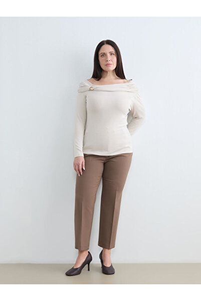 LC Waikiki Soulife Brown Plus Size Belted Carrot Cut Women's Trousers