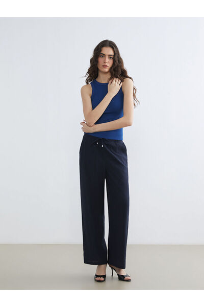 LC Waikiki Navy Blue Women's Wide Leg Pants with Elastic Waist