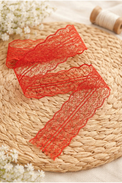 ZEYMERADE 10 Meters Double Layer Lace Ribbon Red for Dowry, Bohça, Engagement...