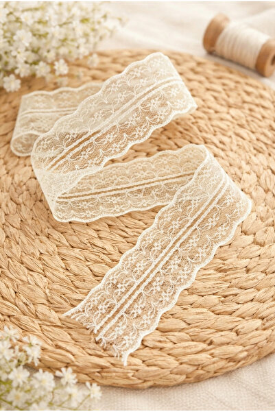 ZEYMERADE 10 Meters Double Layered Lace Ribbon Cream for Dowry, Bohça, Engage...