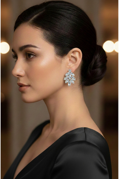 Happyline Kadın Kristal Taşlı Küpe, Sallantılı Küpe, Abiye Küpe, Kına Küpe, G...