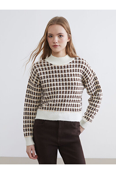 LC Waikiki Xside Brown Half Turtleneck Patterned Women's Knitwear Sweater