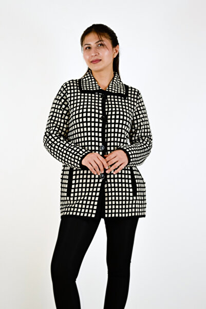 Sementa Peter Pan collar Goose Foot Patterned Pocketed Knitwear Cardigan