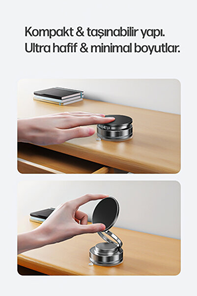 Enkado Magsafe Vakumlu Telefon Tutucu 360° Dönebilen Ayarlanan Araç İçi Stand Masa Cam Duvar Sabitleyici