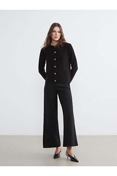 LC Waikiki Black Elastic Waist Wide Leg Women's Trousers