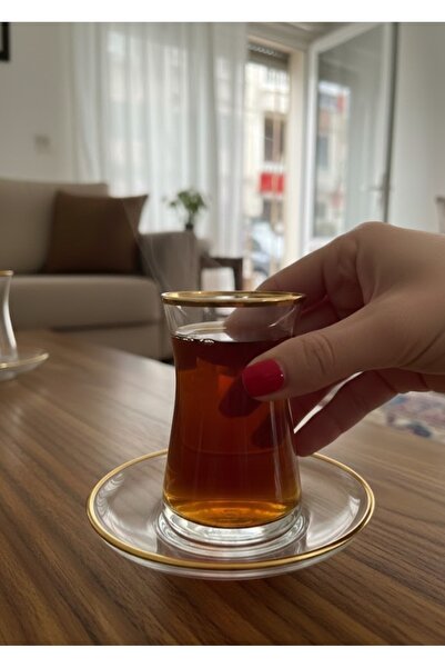 DECOSTYLE Mat Gold Paşabahçe Heybeli 12 Piece Tea Set |   Stylishly Decorated...