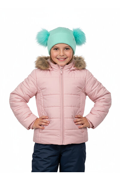 Oppland Beretă de iarnă pentru fetiță, cu pompon dublu, din bumbac, model dră...