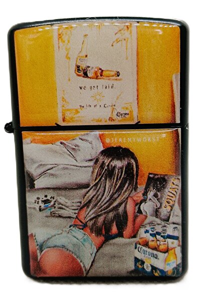 ATA TANITIM Yüksek Kaliteli Benzinli Klasik Çakmak. "CORONA GIRL" Resimli