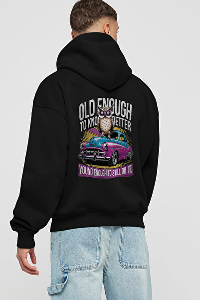 Ankhises Σειρά αυτοκινήτων (34) Πίσω με τύπωμα Μαύρο φούτερ με κουκούλα overs...