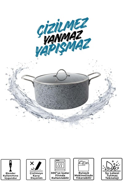 Jenisa Stone-H 26 cm Non-Scratch Fireproof Non-Stick Deep Pot - Pot with Glas...