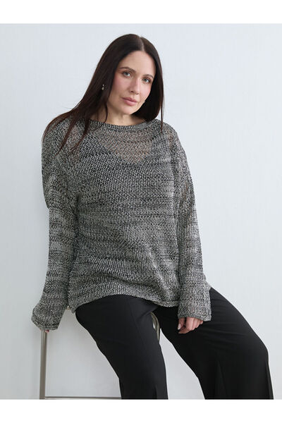 LC Waikiki Γκρι πλεκτό πουλόβερ γυναικείο πλεκτό δαντελωτή πλέξη