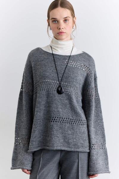 Manuka Openwork Knitting Tricot Sweater Gray