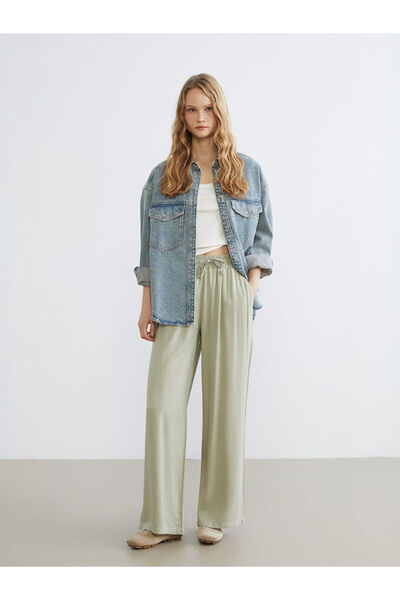 LC Waikiki Xside khaki elastic waist wide leg women's pants