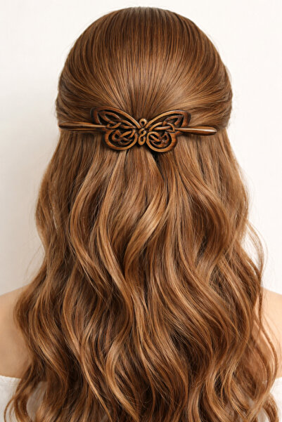 tutu tasarım alaçatı مشبك شعر خشبي مصنوع يدويًا - مشبك شعر أصيل على شكل عصا -...