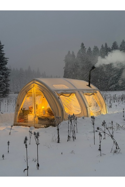 SHUFA GLAMPING Tekne Şekilli Şişme Çadır 400×350×220 cm – Şeffaf Kapı ve Penc...