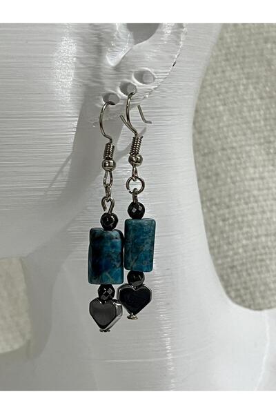 Crystal Coza Natural Apatite Stone and Hematite Heart Earrings, Valentine's Day, Birthday, and Special Day Gift