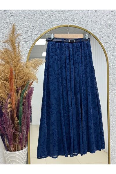 BENAHOLL Ülkü Lined Belted Organized Skirt-Ek752.1 Navy Blue