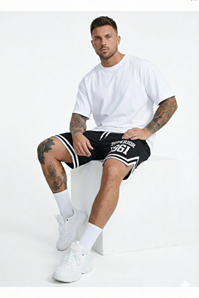 NİCE Чоловічий білий оверсайз футболка і шорти з ремінцями Комплект з бавовня...