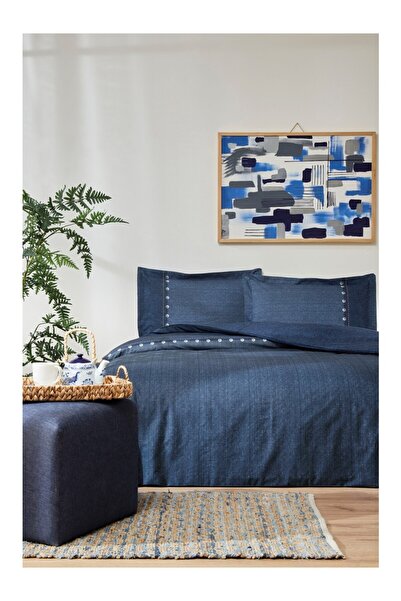 Özdilek Oregon Single Elastic Fitted Sheet Denim Duvet Cover Set Navy Blue