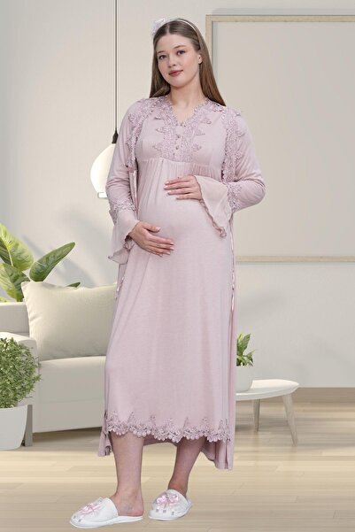 Mecit Pijama Σετ νυχτικό εγκυμοσύνης Mecit 1518 Dusty Rose με ρόμπα