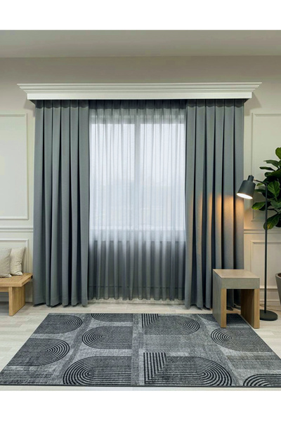 Brillant GRİ Renk 1/3 SIK PİLE Petek Dokuma Yumuşak Yapılı Panama Fon Perde