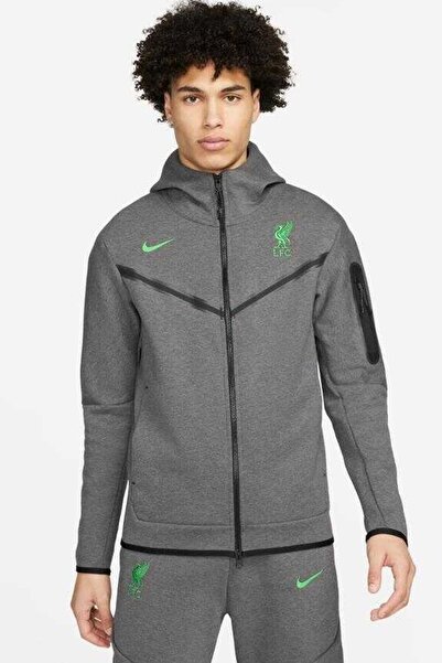 Nike Liverpool FC Tech Fleece Kapüşonlu Erkek Sweatshirt Gri