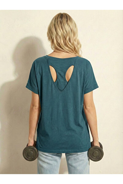 NEW JOURNAL Women's Petrol Casual Open Back Detailed Oversized Tunic Tshirt N...