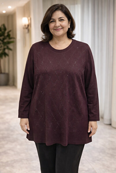 Mutlu Ertan Round Neck Stone Decorated Women's Bluse